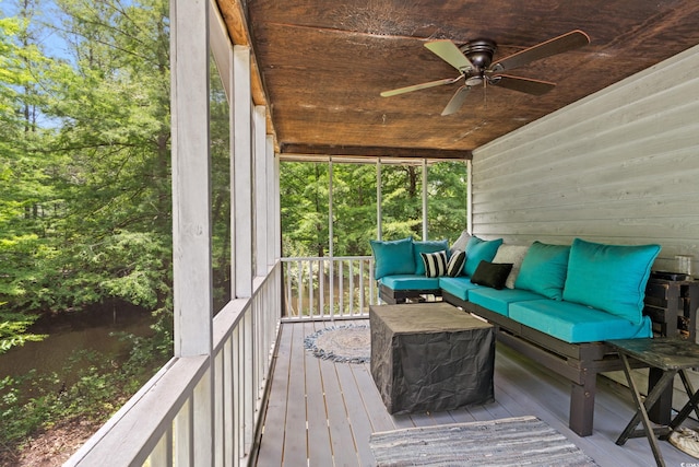 1936 Lees Landing Cir, Conway, SC 29526 - wooden terrace featuring ceiling fan and outdoor lounge area