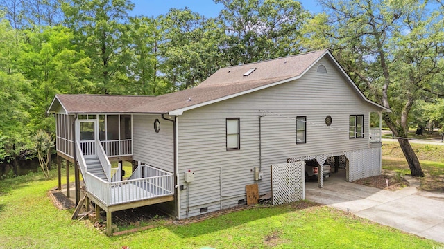 1936 Lees Landing Cir, Conway, SC 29526 - rear view of house with crawl space, a carport, a sunroom, concrete driveway, and a shingled roof