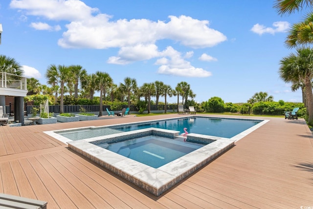 4900 N Ocean Blvd, Myrtle Beach, SC 29577 - view of pool with a wooden deck and a pool with connected hot tub