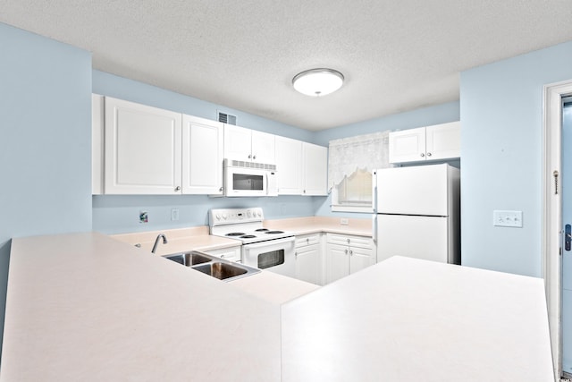 6016 Dick Pond Rd Unit 109, Myrtle Beach, SC 29588 - kitchen featuring white appliances, a sink, white cabinetry, light countertops, and a peninsula
