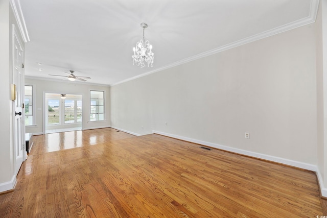 465 Vereen Rd Unit 10, Murrells Inlet, SC 29576 - unfurnished living room featuring crown molding, baseboards, a chandelier, light wood-type flooring, and ceiling fan