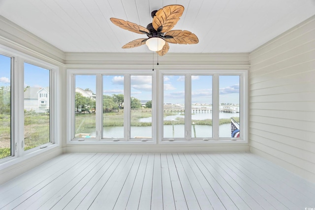 465 Vereen Rd Unit 10, Murrells Inlet, SC 29576 - unfurnished sunroom with a water view, wood ceiling, and wood finished floors