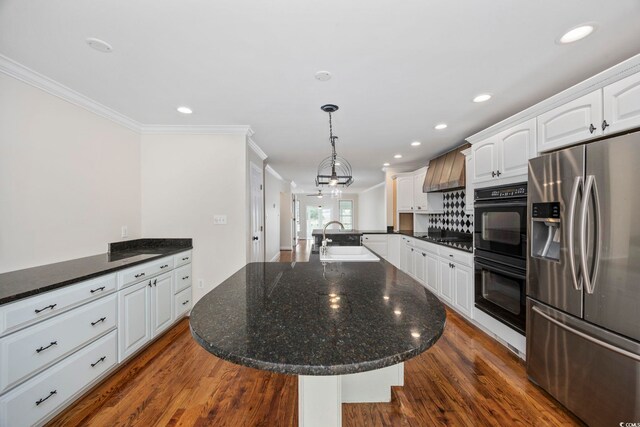 465 Vereen Rd Unit 10, Murrells Inlet, SC 29576 - kitchen featuring black appliances, a sink, ornamental molding, white cabinetry, and dark wood-style floors