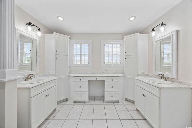 465 Vereen Rd Unit 10, Murrells Inlet, SC 29576 - full bathroom with two vanities, plenty of natural light, tile patterned floors, and recessed lighting