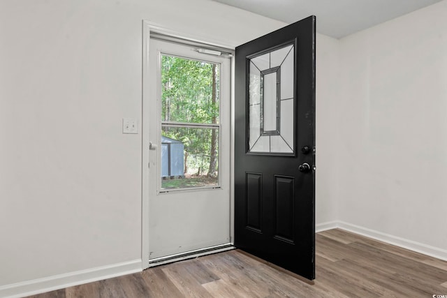 203 Deer Trce, Myrtle Beach, SC 29588 - doorway to outside with wood finished floors and baseboards