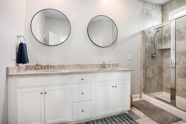 981 Mourning Dove Dr, Myrtle Beach, SC 29577 - full bath with a stall shower, double vanity, and tile patterned flooring