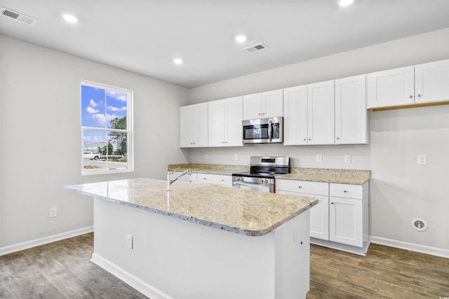 435 Falling Leaf Loop, Myrtle Beach, SC 29588 - kitchen featuring stainless steel appliances, wood finished floors, white cabinets, and recessed lighting