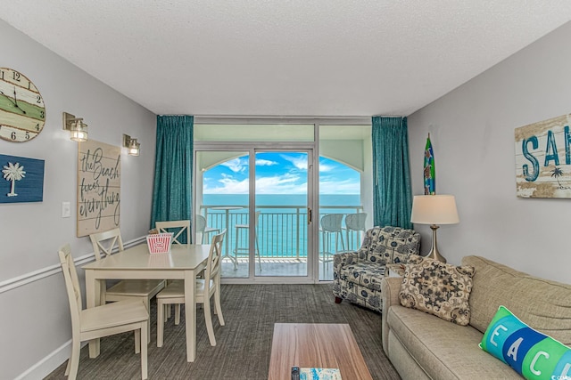 2000 N Ocean Blvd Unit Ph 15, Myrtle Beach, SC 29577 - carpeted living room featuring a water view and a textured ceiling