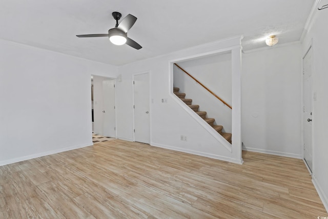 218 Waccamaw Village Dr Unit 218, Myrtle Beach, SC 29579 - unfurnished room with stairs, light wood finished floors, ornamental molding, ceiling fan, and baseboards