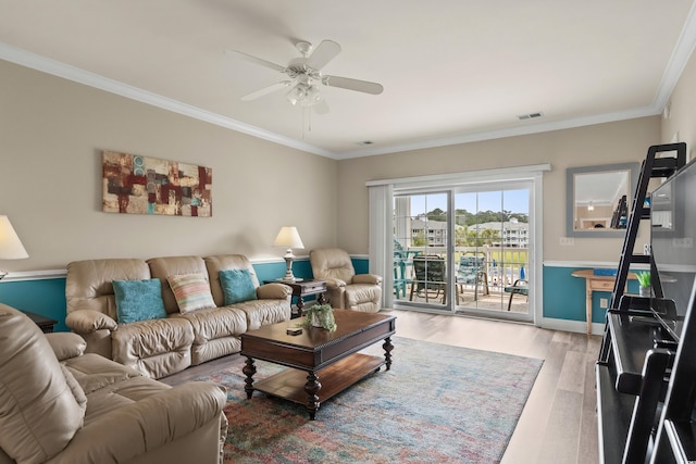 4890 Luster Leaf Cir Unit 201, Myrtle Beach, SC 29577 - living area with wood finished floors, ceiling fan, ornamental molding, and baseboards