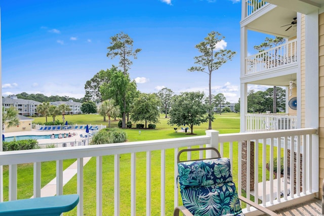 4890 Luster Leaf Cir Unit 201, Myrtle Beach, SC 29577 - balcony with a ceiling fan and view of pool