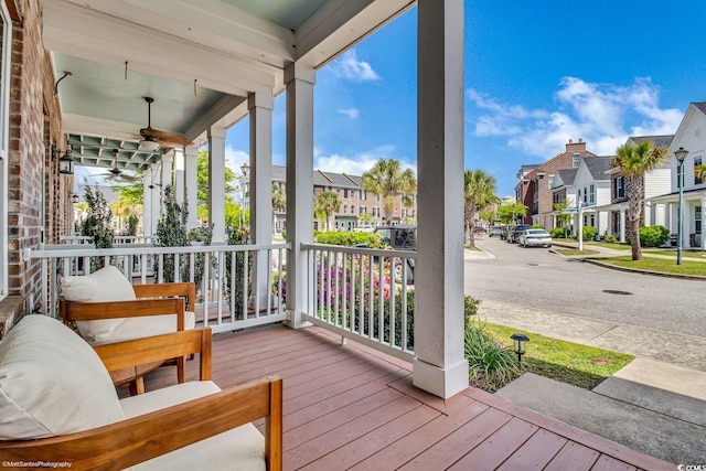3477 Bristol Ln Unit 3477, Myrtle Beach, SC 29577 - wooden porch featuring a residential view and a ceiling fan