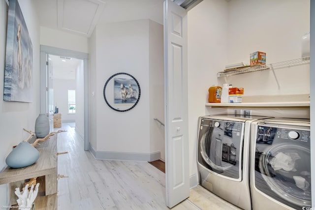 3477 Bristol Ln Unit 3477, Myrtle Beach, SC 29577 - laundry area featuring washer and clothes dryer, light wood-style floors, and baseboards