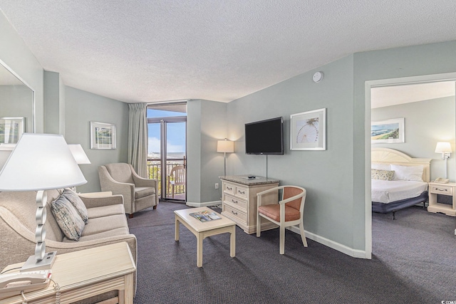 201 77th Ave N Unit 1133, Myrtle Beach, SC 29572 - carpeted living room featuring baseboards and a textured ceiling