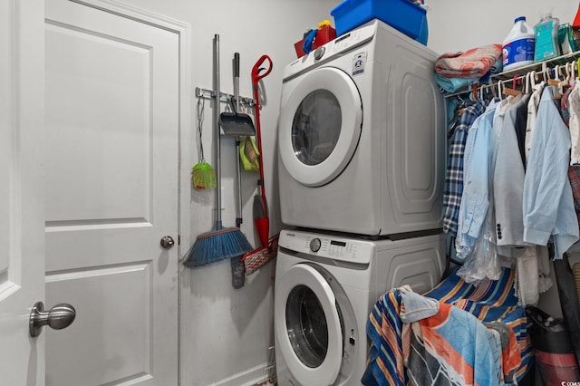 196 Cypress Tree Loop, Longs, SC 29568 - laundry room featuring estacked washer and dryer