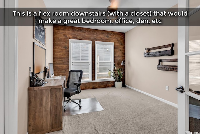 1227 Cypress Shadow Ct, Murrells Inlet, SC 29576 - office with wooden walls, carpet floors, and baseboards