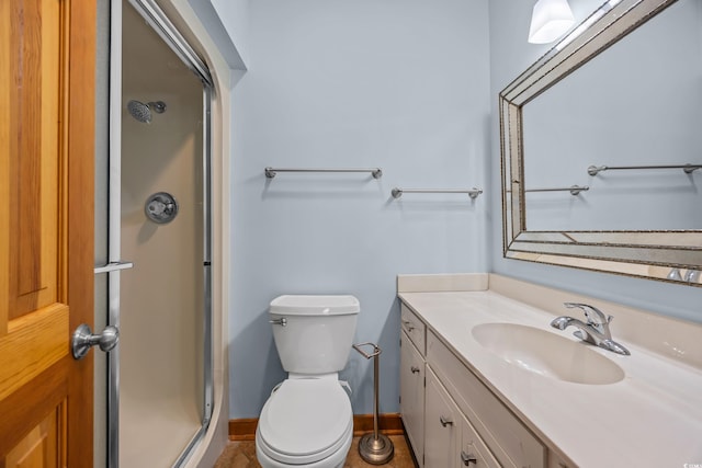 1705 N Ocean Blvd N, North Myrtle Beach, SC 29582 - full bathroom featuring vanity, a shower stall, toilet, and baseboards
