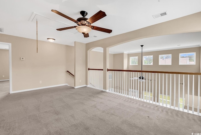 126 Dreamland Dr, Murrells Inlet, SC 29576 - unfurnished room with attic access, a ceiling fan, carpet floors, and baseboards