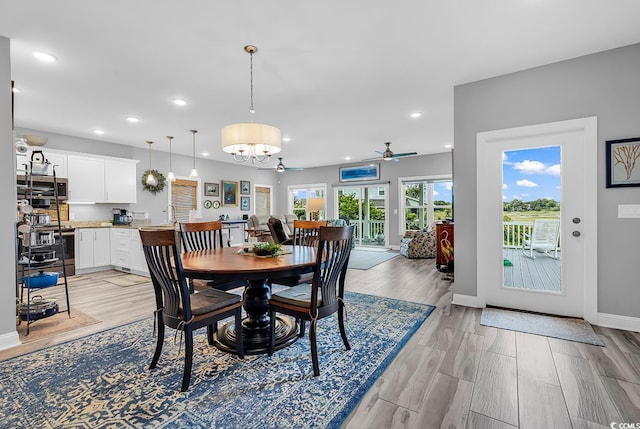 601 46th Ave S, North Myrtle Beach, SC 29582 - dining area with a ceiling fan, recessed lighting, baseboards, and light wood finished floors