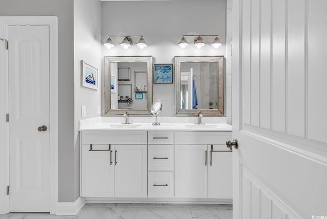 601 46th Ave S, North Myrtle Beach, SC 29582 - bathroom with marble finish flooring, double vanity, and a shower