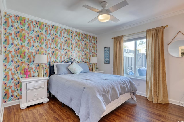 800 S 9th Ave S Unit A-1, North Myrtle Beach, SC 29582 - bedroom with ornamental molding, wood finished floors, baseboards, and ceiling fan