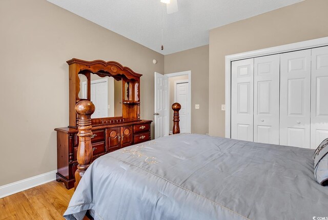 6161 Inman Cir, Conway, SC 29526 - bedroom featuring light wood-type flooring, a closet, baseboards, and ceiling fan