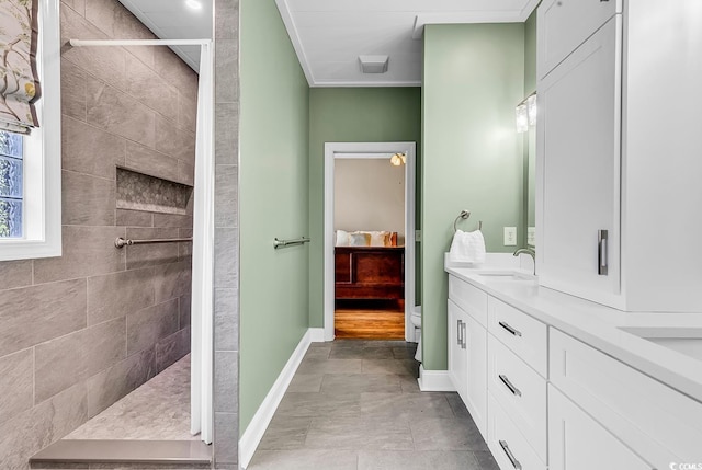 6161 Inman Cir, Conway, SC 29526 - full bathroom with double vanity, a walk in shower, and baseboards