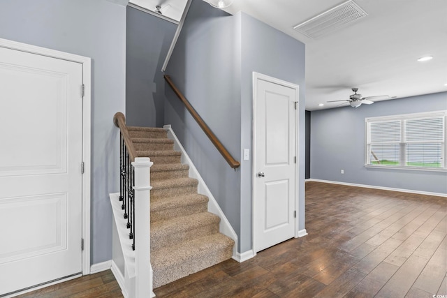 4115 Alvina Way, Myrtle Beach, SC 29579 - stairs with wood finished floors, recessed lighting, baseboards, and ceiling fan