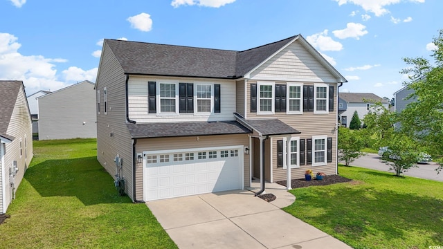 4115 Alvina Way, Myrtle Beach, SC 29579 - traditional-style house with driveway, an attached garage, a front lawn, and roof with shingles