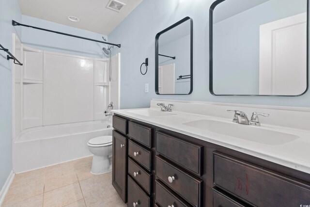 4115 Alvina Way, Myrtle Beach, SC 29579 - full bath with toilet, double vanity, shower / bath combination, and tile patterned flooring