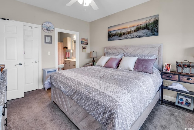 4820 Magnolia Lake Dr Unit 305, Myrtle Beach, SC 29577 - carpeted bedroom featuring a ceiling fan and ensuite bath
