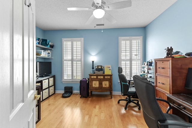 29 Saltwind Loop, Murrells Inlet, SC 29576 - office space featuring a textured ceiling, light wood finished floors, a ceiling fan, and baseboards