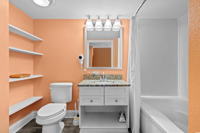 2801 S Ocean Blvd Unit 835, North Myrtle Beach, SC 29582 - full bathroom featuring vanity, wood finished floors, and shower / bathtub combination with curtain