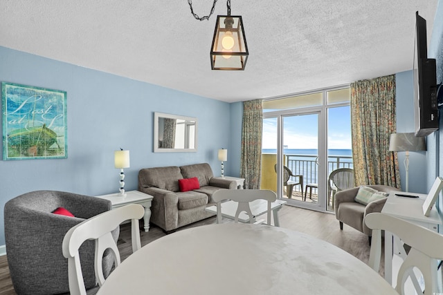 2801 S Ocean Blvd Unit 835, North Myrtle Beach, SC 29582 - dining space with wood finished floors, a textured ceiling, and expansive windows