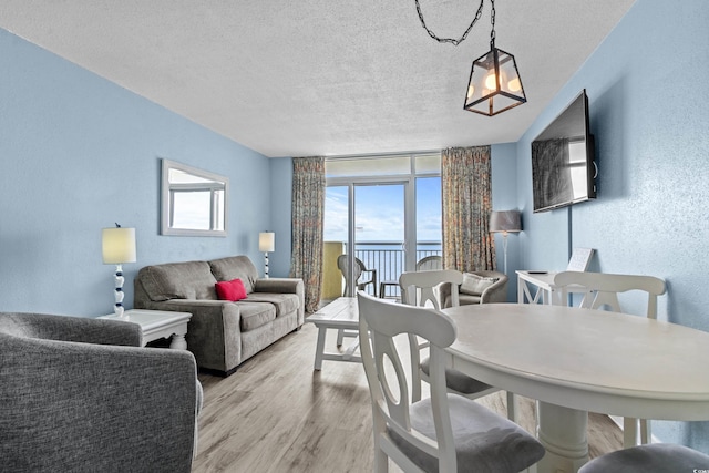 2801 S Ocean Blvd Unit 835, North Myrtle Beach, SC 29582 - dining space with a textured wall, a textured ceiling, light wood finished floors, and healthy amount of natural light