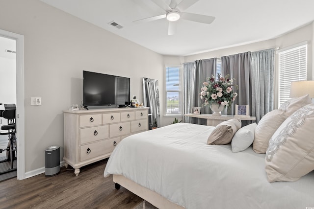 915 Sorano St, Myrtle Beach, SC 29579 - bedroom featuring dark wood-type flooring, baseboards, and ceiling fan
