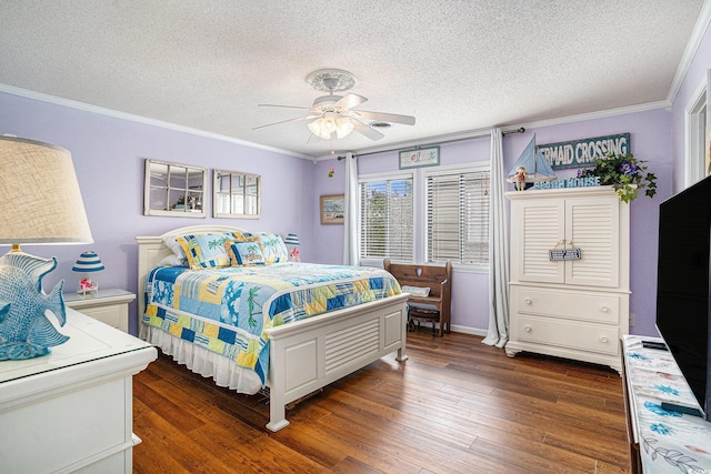 705 11th Ave S, North Myrtle Beach, SC 29582 - bedroom with ornamental molding, a textured ceiling, wood finished floors, and ceiling fan