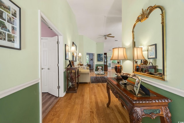 168 Mackinley Cir, Pawleys Island, SC 29585 - hall with wood finished floors and high vaulted ceiling