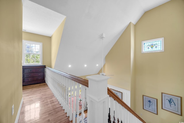 3231 Center Rd, Georgetown, SC 29440 - hallway with an upstairs landing, wood finished floors, and high vaulted ceiling