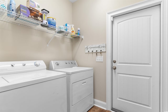 177 Baylee Cir, Galivants Ferry, SC 29544 - laundry room featuring separate washer and dryer and wood finished floors
