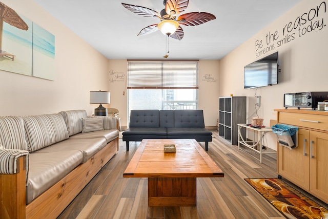 9820 Queensway Blvd Unit 502, Myrtle Beach, SC 29572 - living area with a ceiling fan and wood finished floors