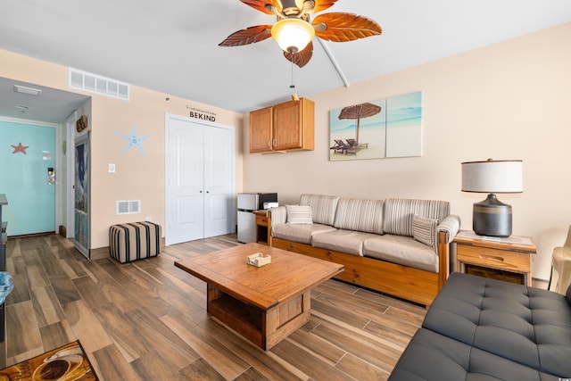 9820 Queensway Blvd Unit 502, Myrtle Beach, SC 29572 - living room with ceiling fan and wood finished floors