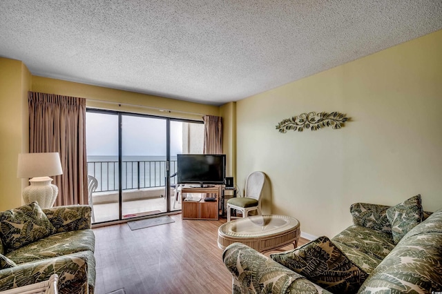 912 N Waccamaw Dr Unit 904, Garden City Beach, SC 29576 - living area featuring wood finished floors, a textured ceiling, and baseboards