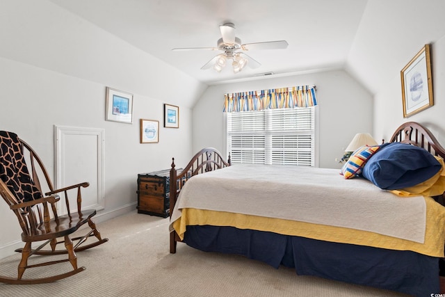 1044 Martin Ln, Conway, SC 29526 - bedroom with light colored carpet, vaulted ceiling, and a ceiling fan