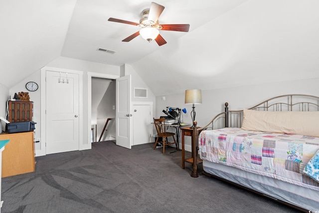 620 Seth Ln, Longs, SC 29568 - carpeted bedroom featuring lofted ceiling and ceiling fan