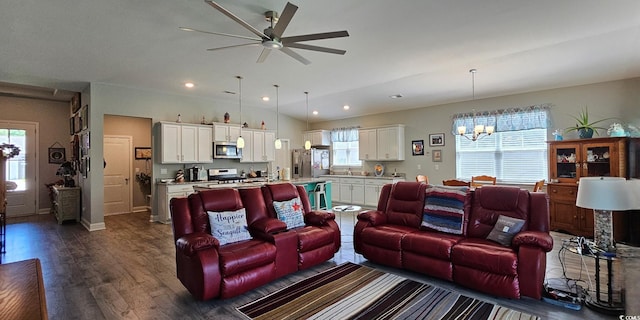 784 Flowering Branch Ave, Little River, SC 29566 - living area featuring a chandelier, a ceiling fan, plenty of natural light, and recessed lighting