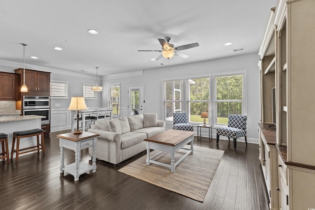 4555 Weekly Dr, Myrtle Beach, SC 29579 - living room featuring a ceiling fan, plenty of natural light, recessed lighting, and dark wood finished floors