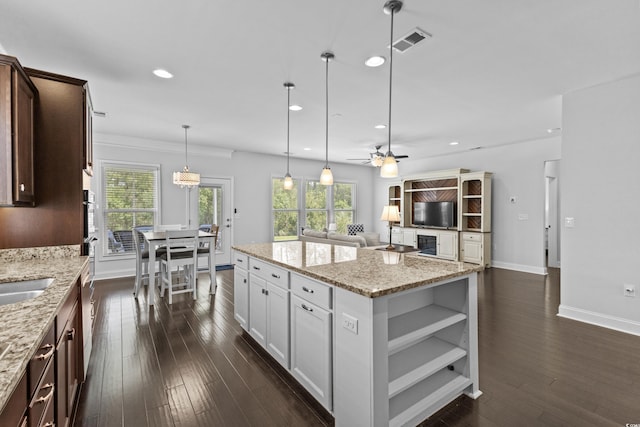4555 Weekly Dr, Myrtle Beach, SC 29579 - kitchen with open shelves, ceiling fan, baseboards, recessed lighting, and dark wood-type flooring