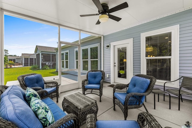 4555 Weekly Dr, Myrtle Beach, SC 29579 - sunroom / solarium featuring an outdoor hangout area and a ceiling fan