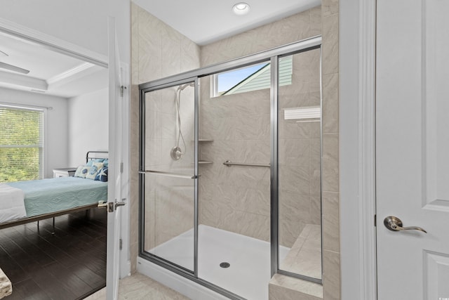 4555 Weekly Dr, Myrtle Beach, SC 29579 - ensuite bathroom with healthy amount of natural light, a stall shower, and recessed lighting